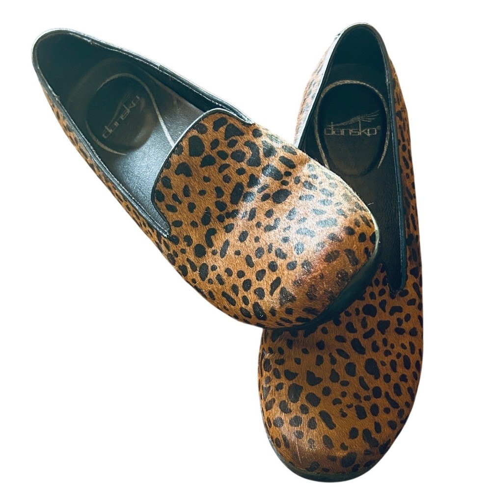 Dansko Loafers Calf Hair 39 Leopard Print Brown Nursing Clogs Mob Wife Eclectic - Picture 3 of 7